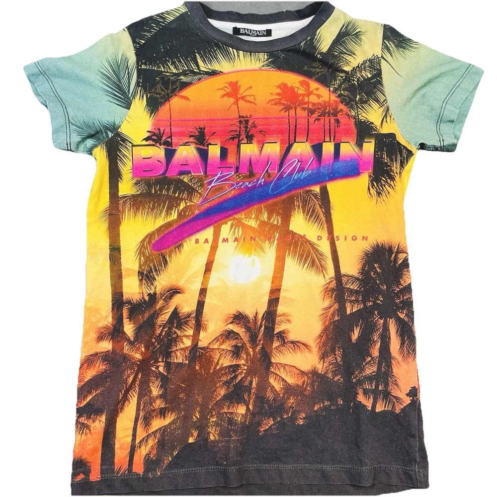 Balmain Beach Club Graphic T Shirt Youth 12A Lg Sunset Palm Tree Made In Italy